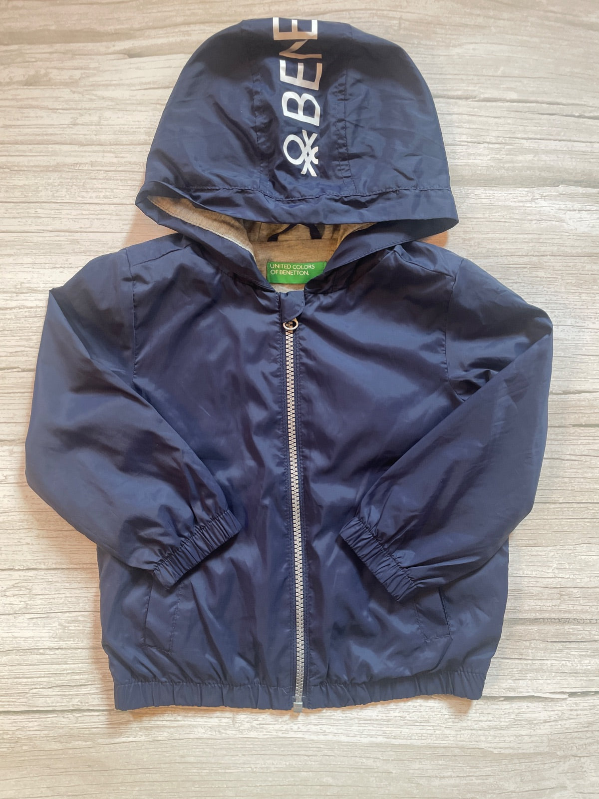 Giacca a vento Benetton blu con cappuccio per bambino/a