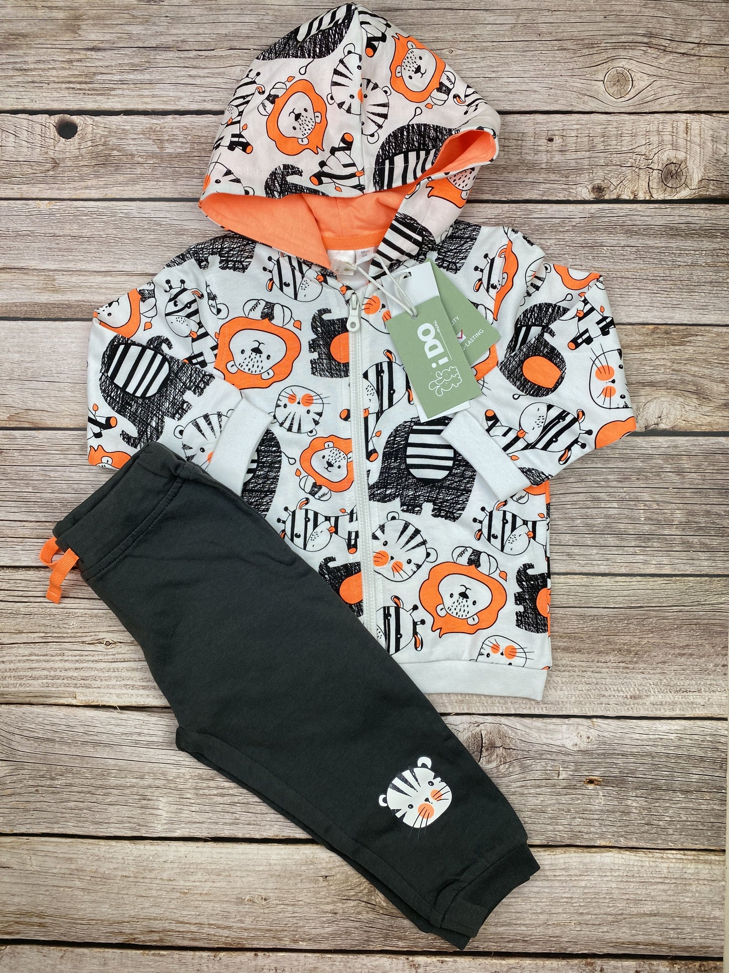 Set felpa con zip e cappuccio e pantalone