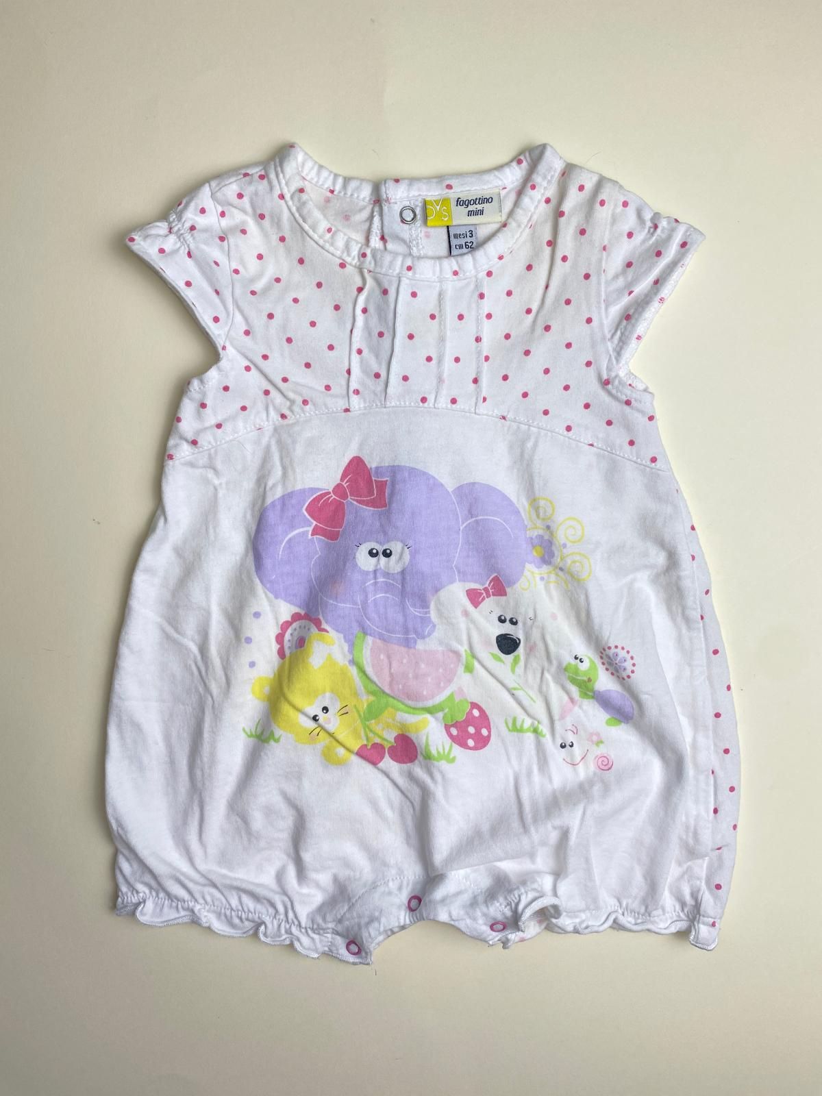 Tutina neonata bianca con stampa animali e pois