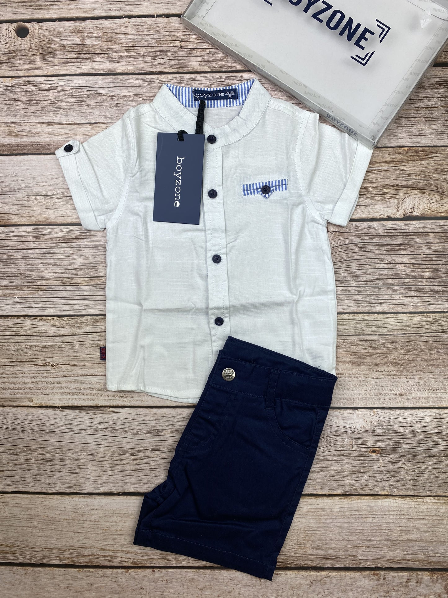 Set camicia manica corta e pantaloncino in tela di cotone