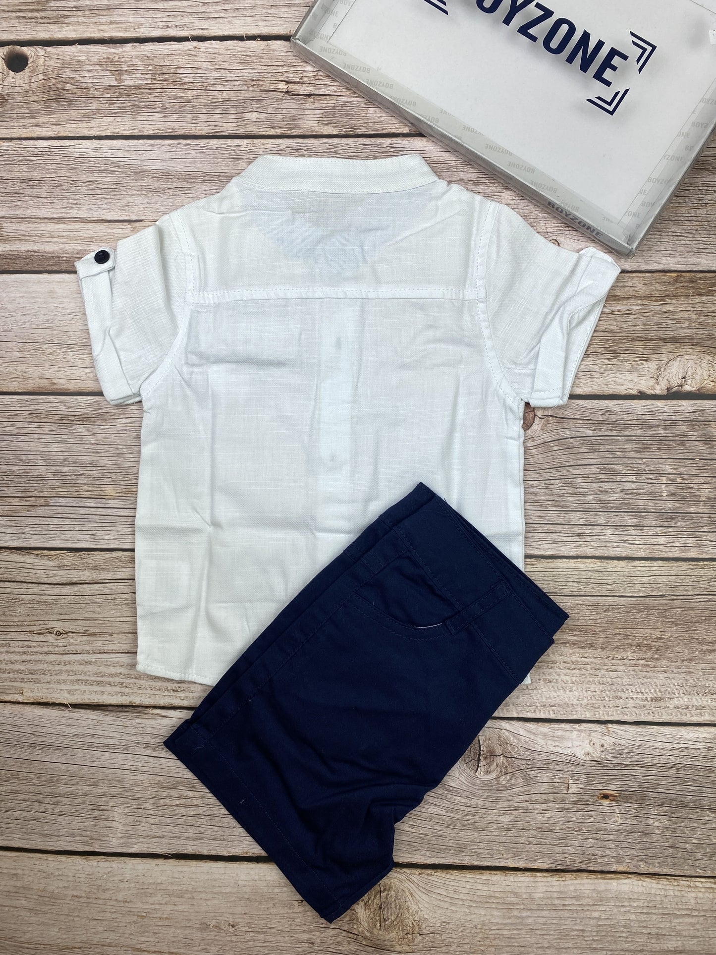 Set camicia manica corta e pantaloncino in tela di cotone