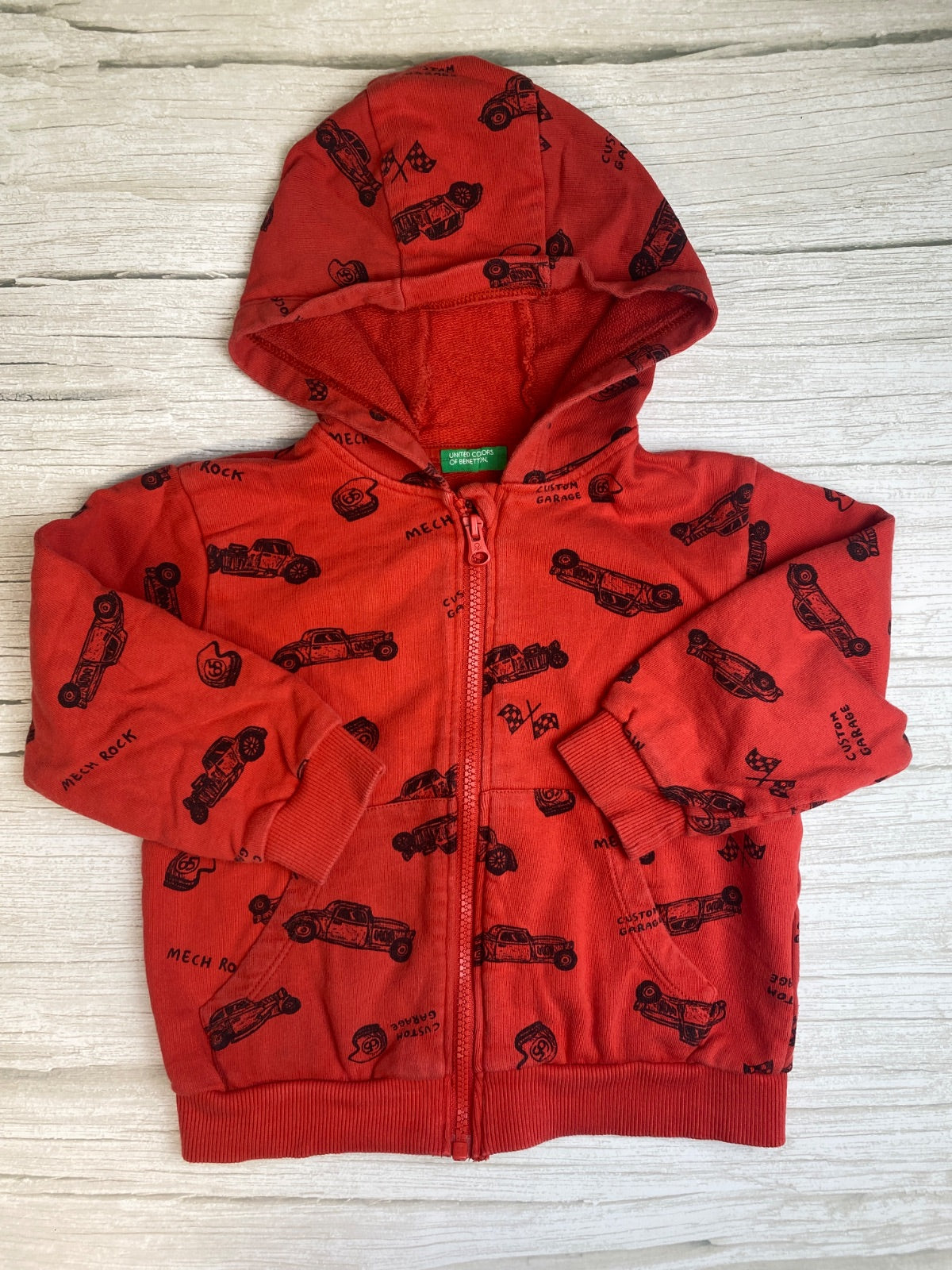 Felpa con cappuccio per bambino Benetton con stampa auto