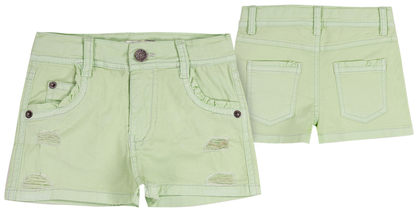 Shorts in denim verde chiaro con strappi