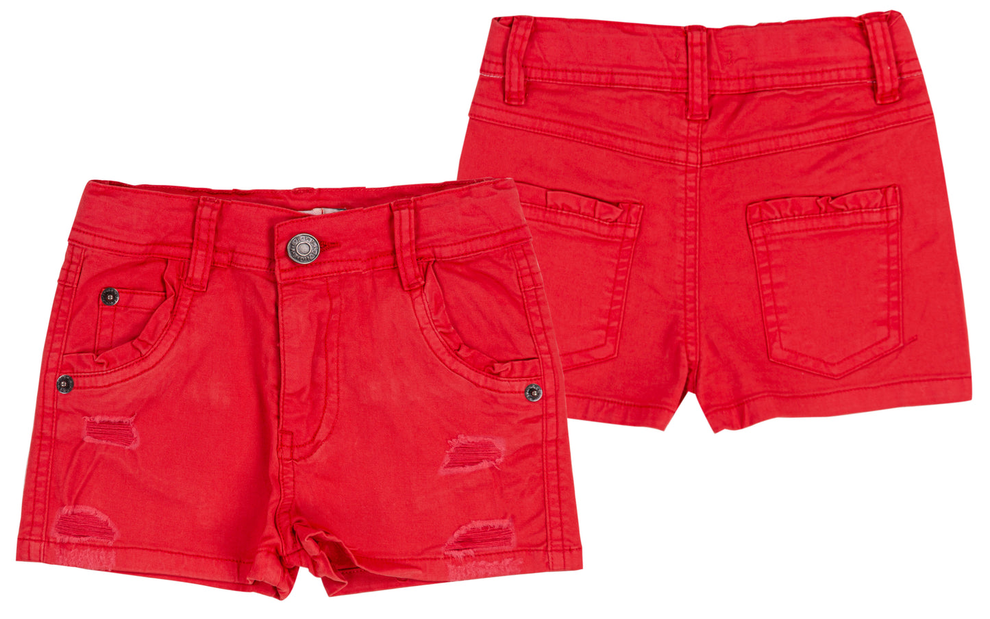 Shorts in denim rosso con strappi