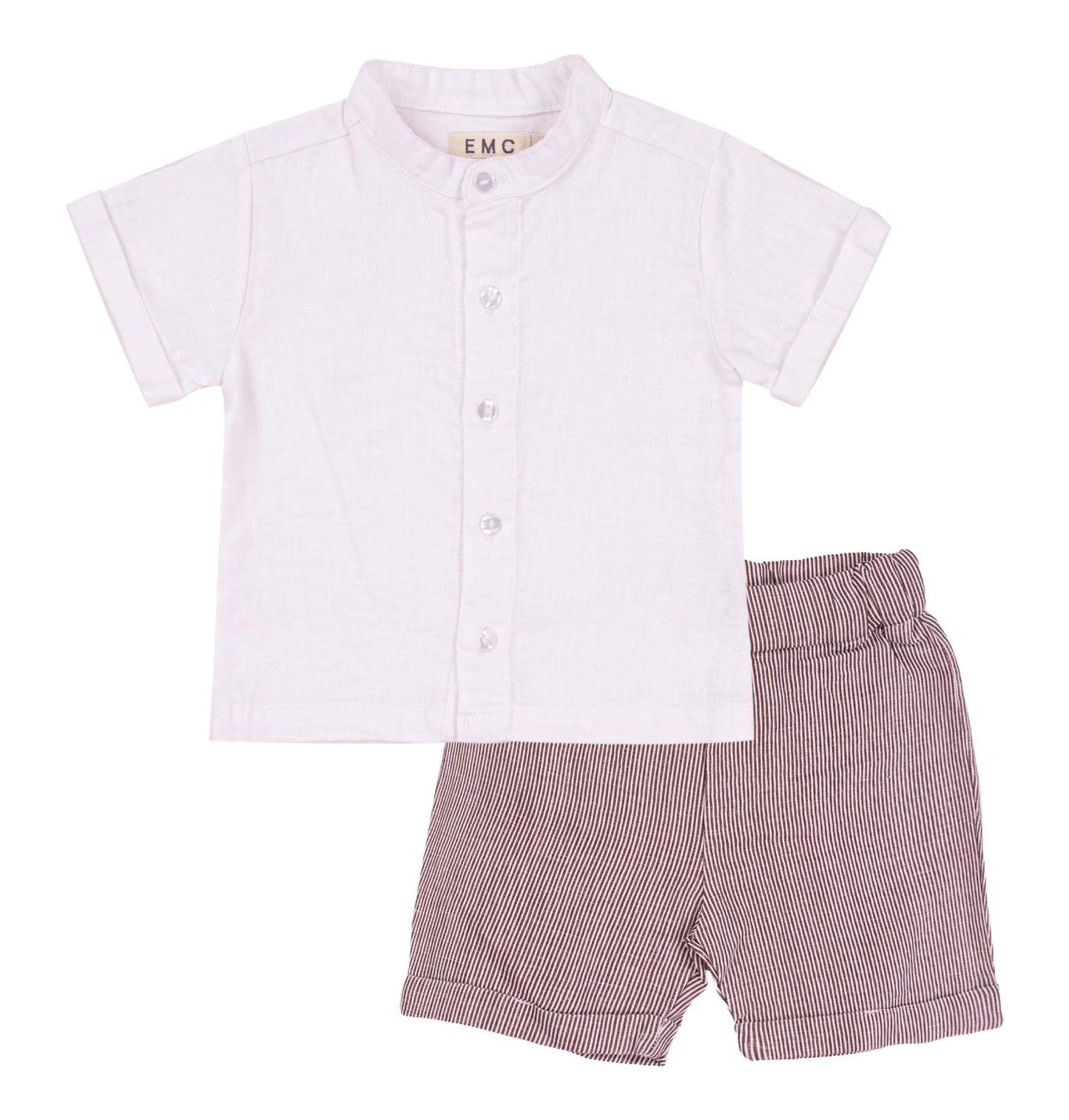 Completo bambino camicia bianca e shorts a righe