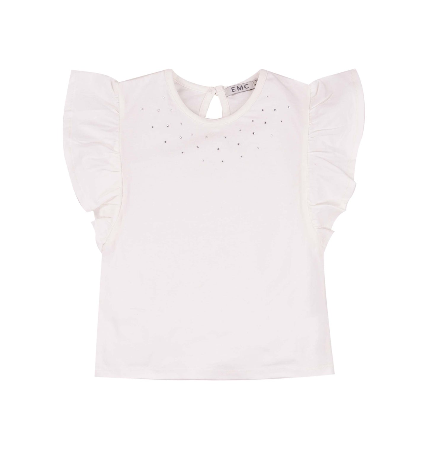 Top Bianco con Volant e Strass