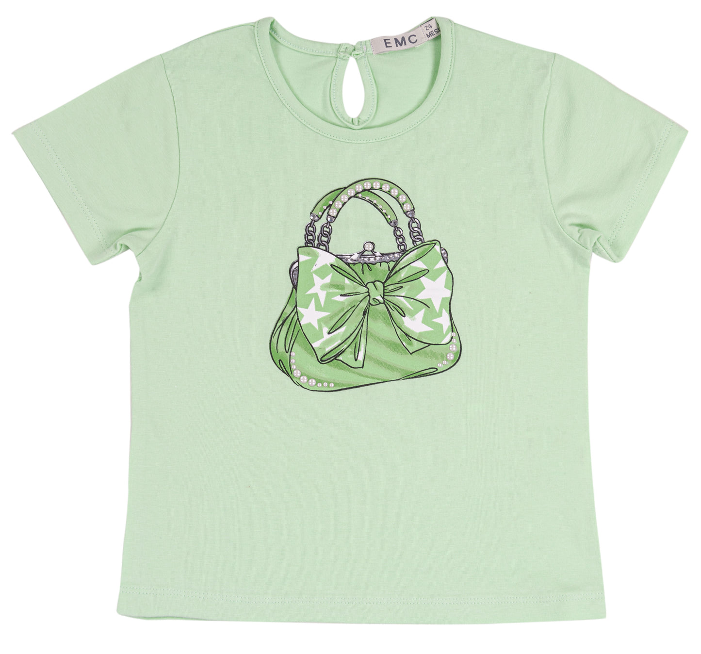 Maglietta verde Bambina con Stampa Borsa Verde