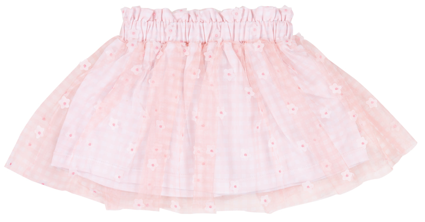 Gonna in tulle rosa con applicazioni floreali