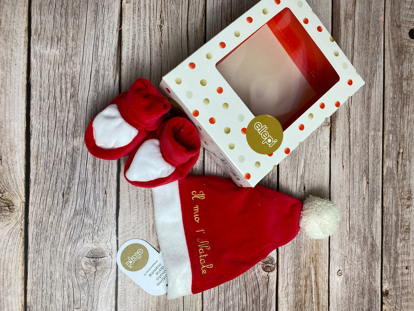 Set cappello e scarpette natalizie