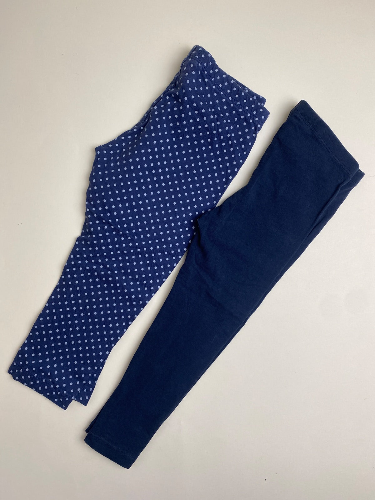 Set 2 Leggings Bambina Blu a Pois e Tinta Unita