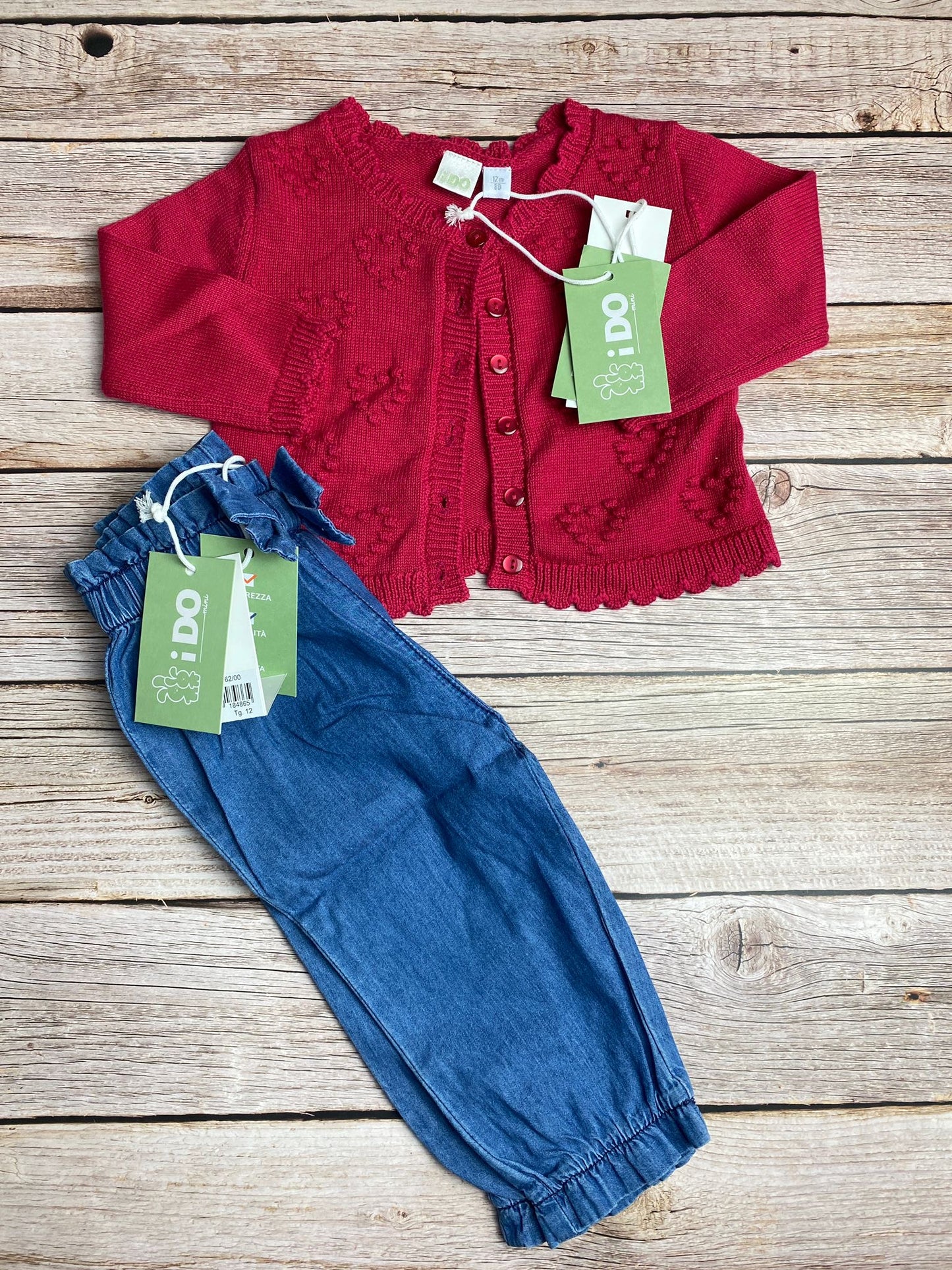 Set cardigan in cotone e jeans leggero