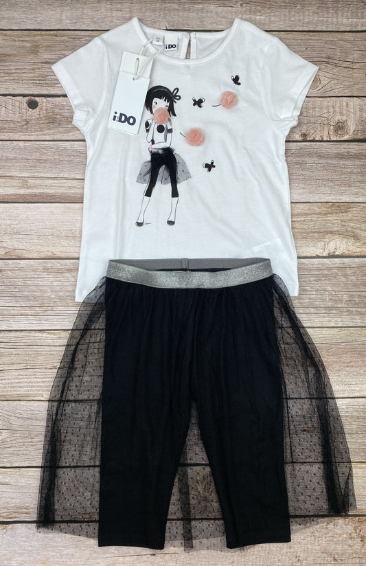 Set t-shirt manica corta e leggings mezza gamba con gonna in tulle