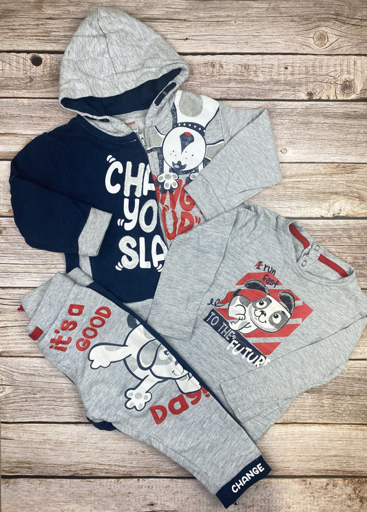 Set felpa, t-shirt manica lunga e pantalone