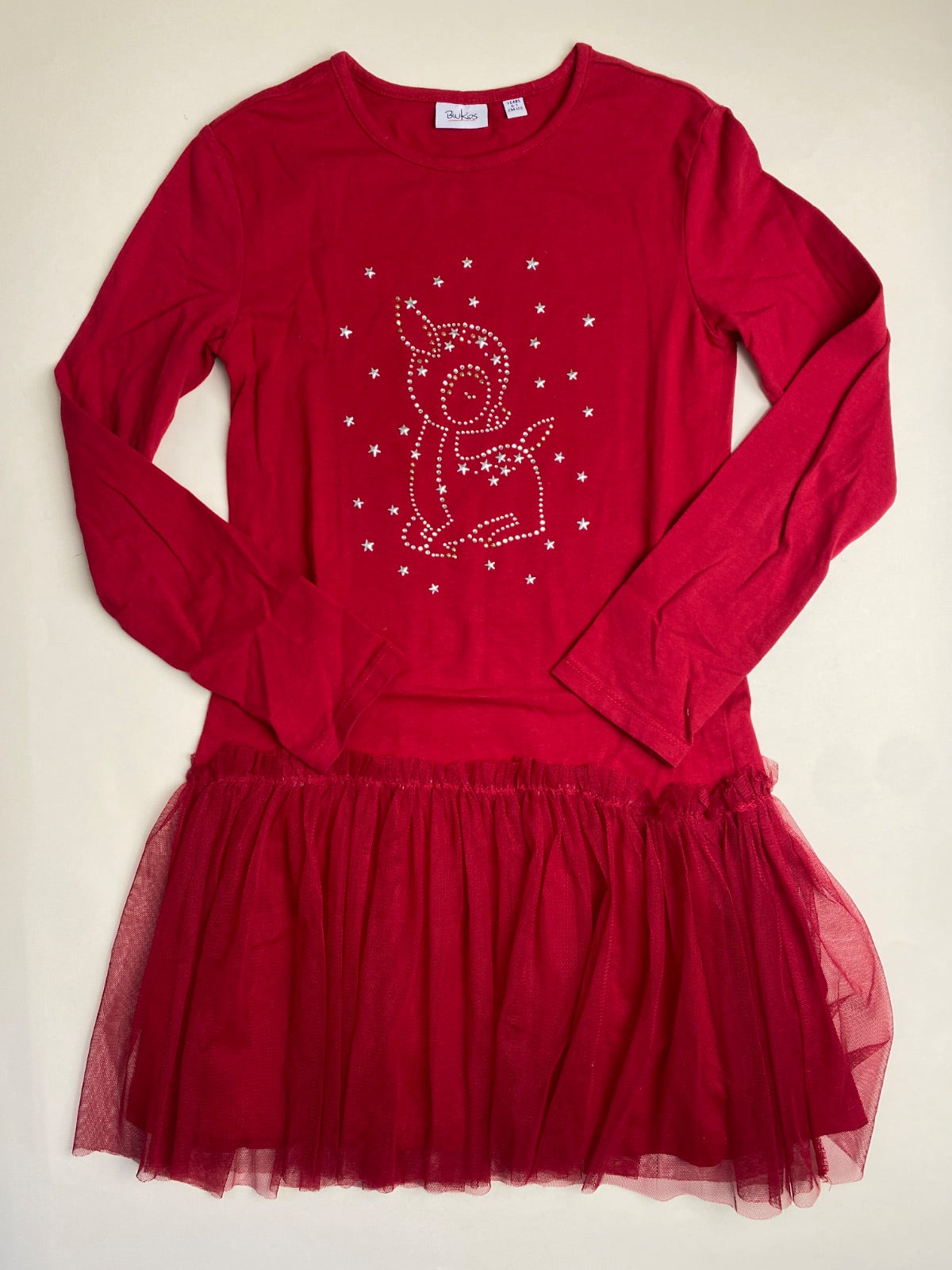 Vestito Bambina Rosso con Cerbiatto e Tulle