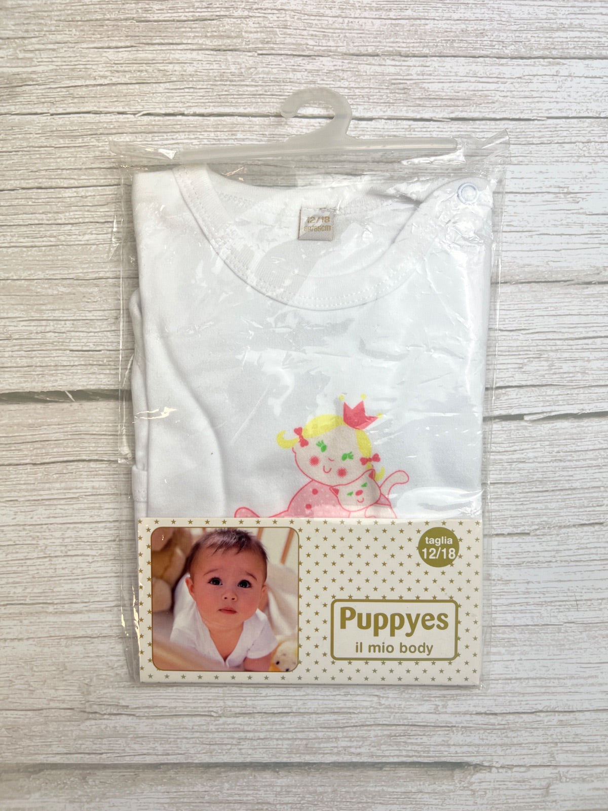 Body Neonato Manica Corta Bianco con Stampa Puppyes