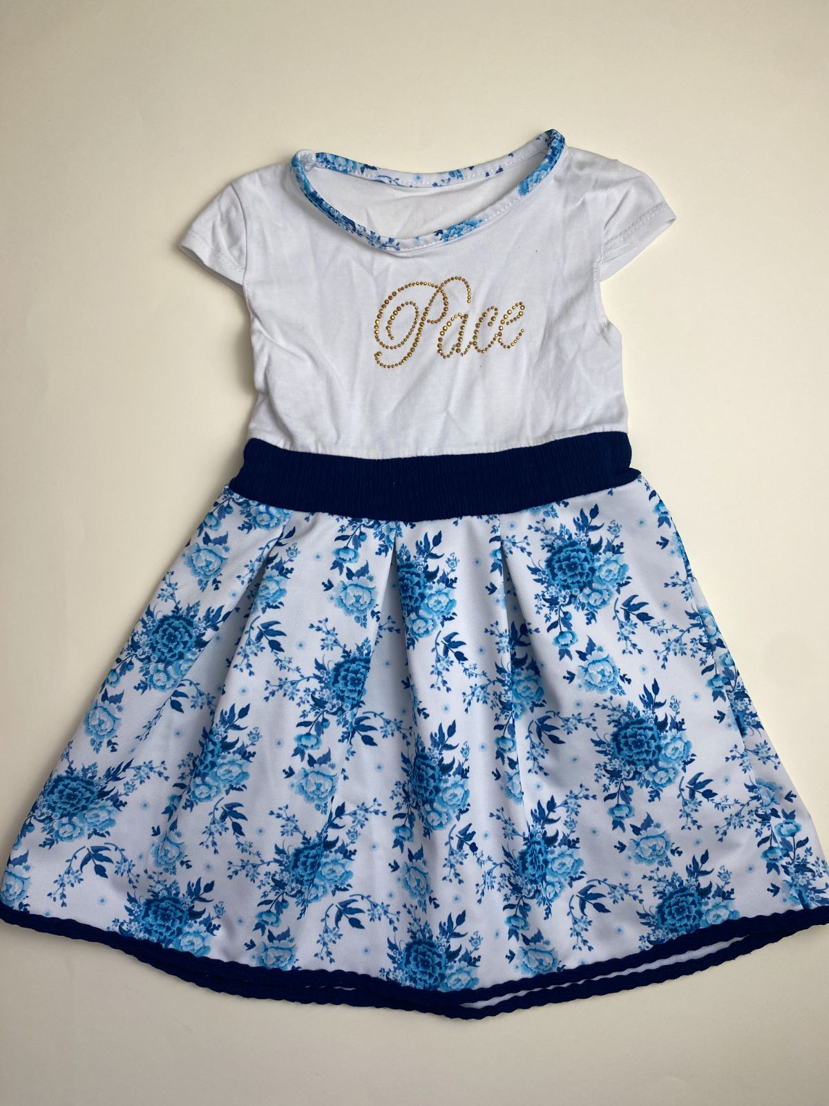 Vestito maniche corte bianco e blu con stampa floreale