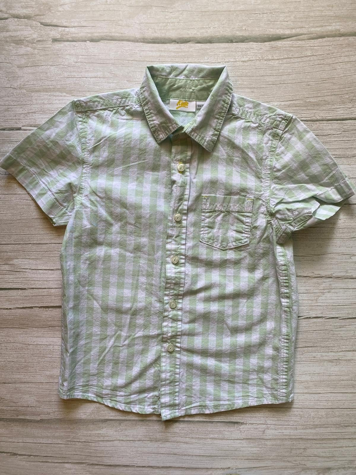 Camicia a maniche corte a quadri verde e bianca
