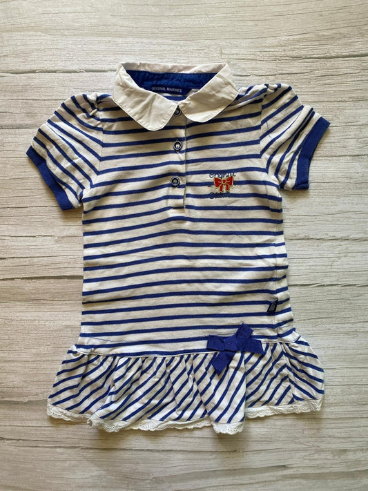 Vestito a righe blu e bianche con fiocco per bambina