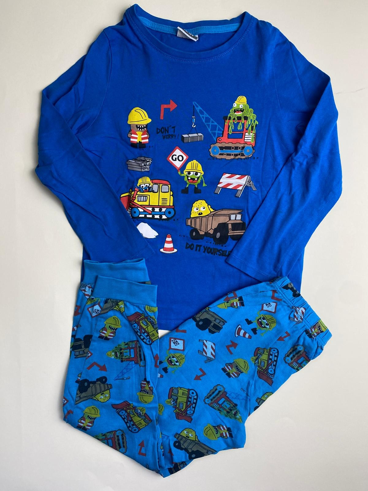 Pigiama Bambino Blu con Stampa Veicoli da Cantiere