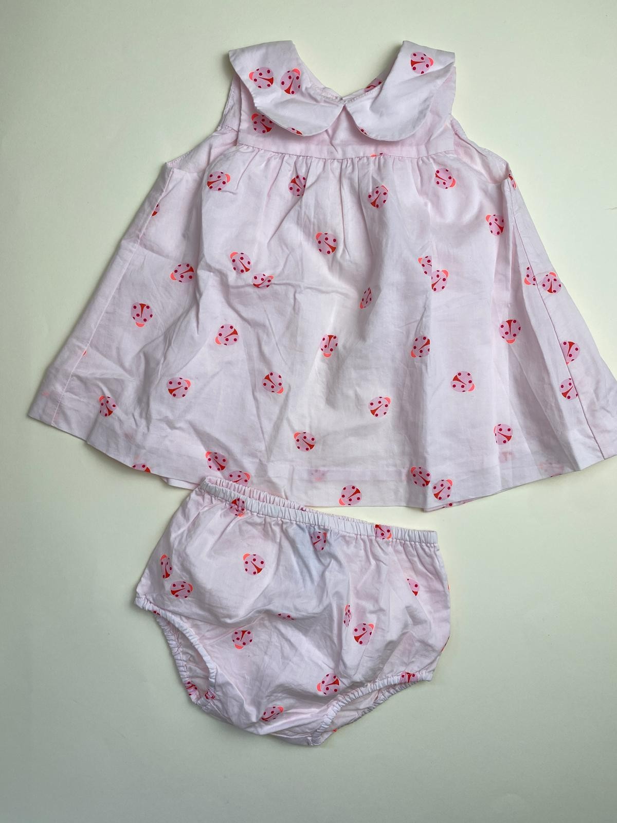 Completo neonata vestito e culotte rosa con fantasia coccinelle