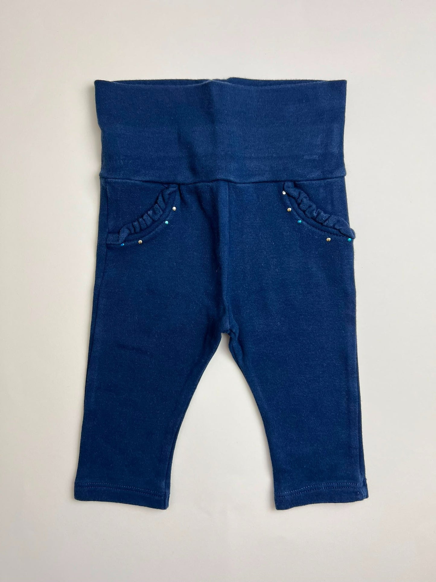 Leggings neonata blu navy con tasche a balze e perline