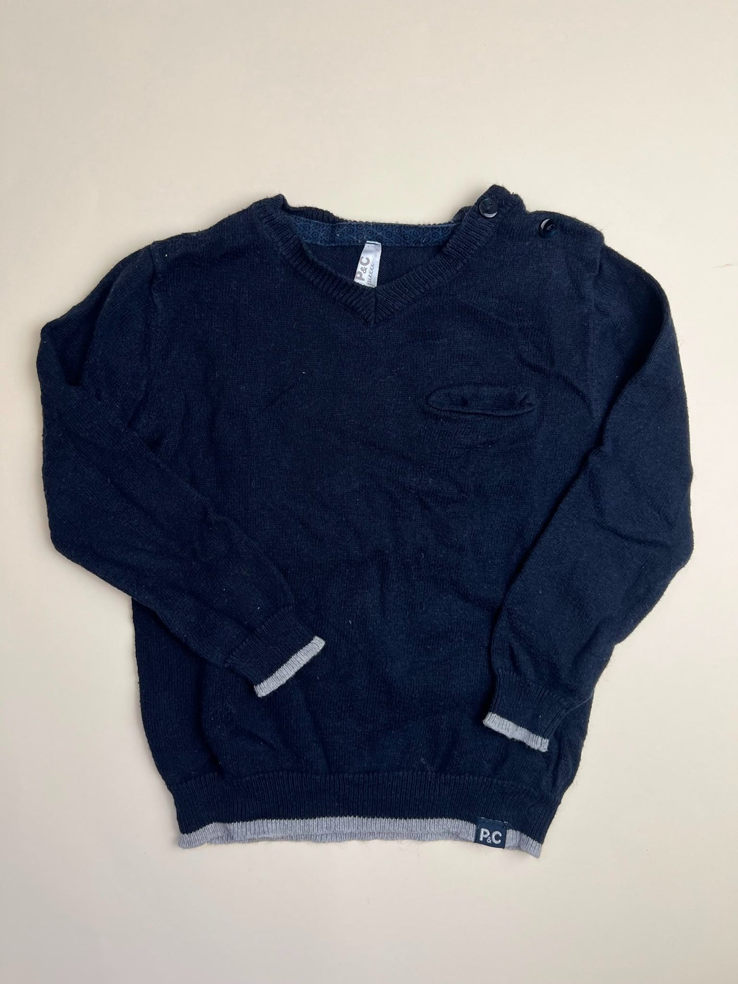 Maglione bambino blu navy con scollo a V