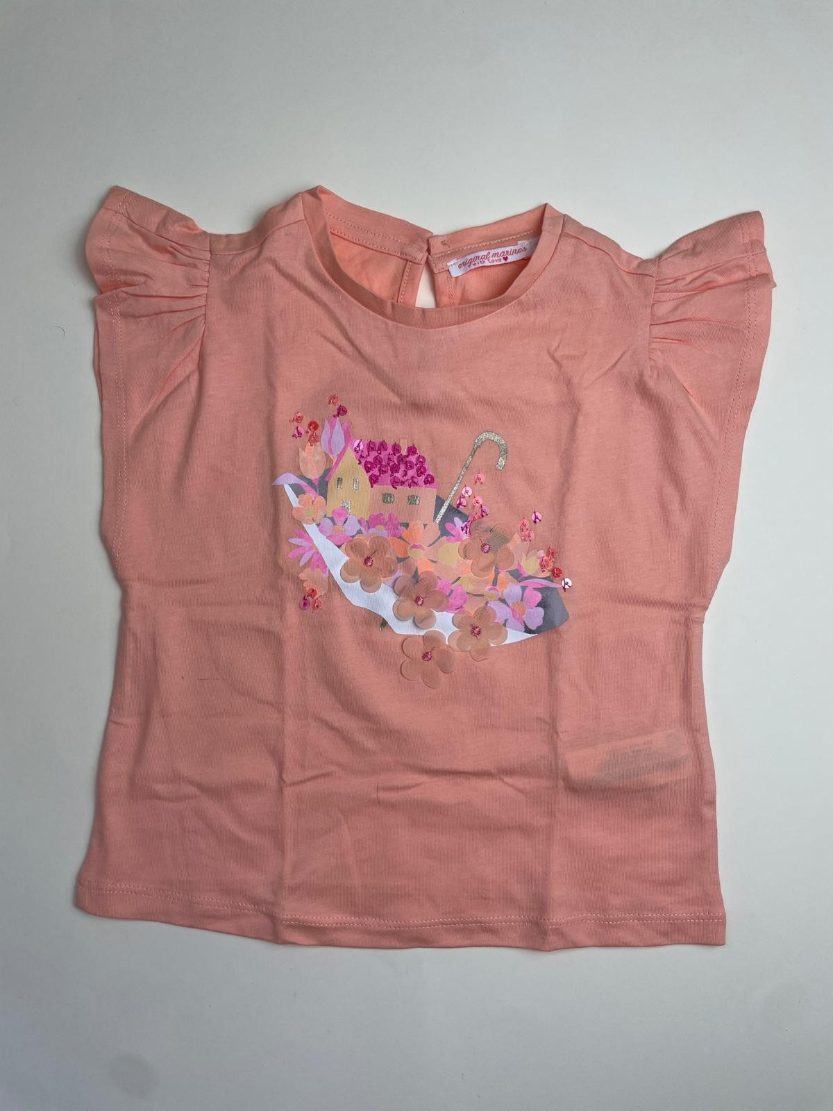 T-shirt Bambina Pesca con Stampa Floreale e Ombrello
