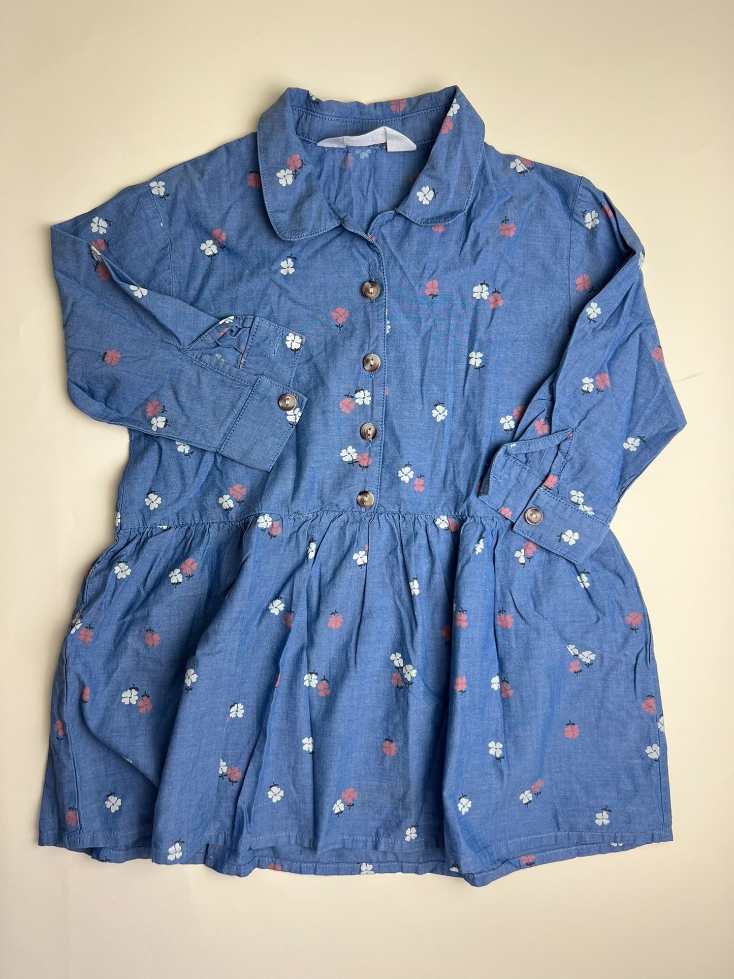 Vestito camicia bambina in denim con stampa floreale