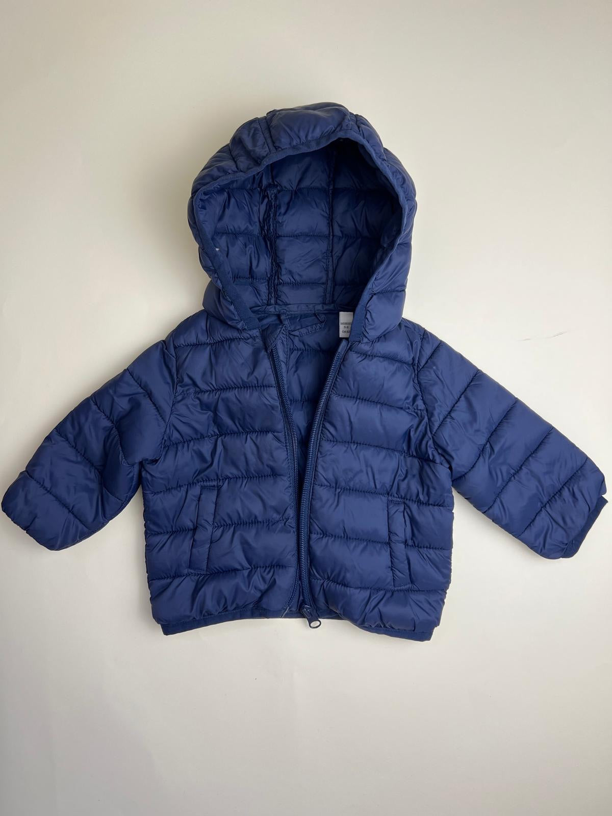 Piumino leggero blu scuro con cappuccio per neonato