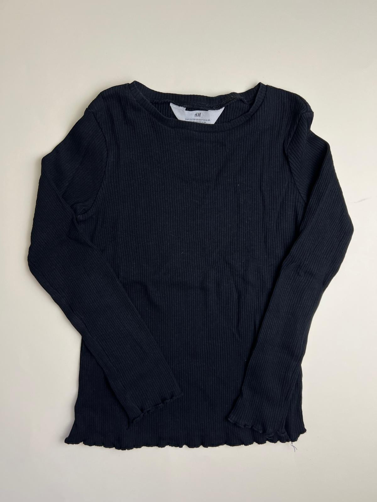 T-shirt a maniche lunghe a costine nera H&M