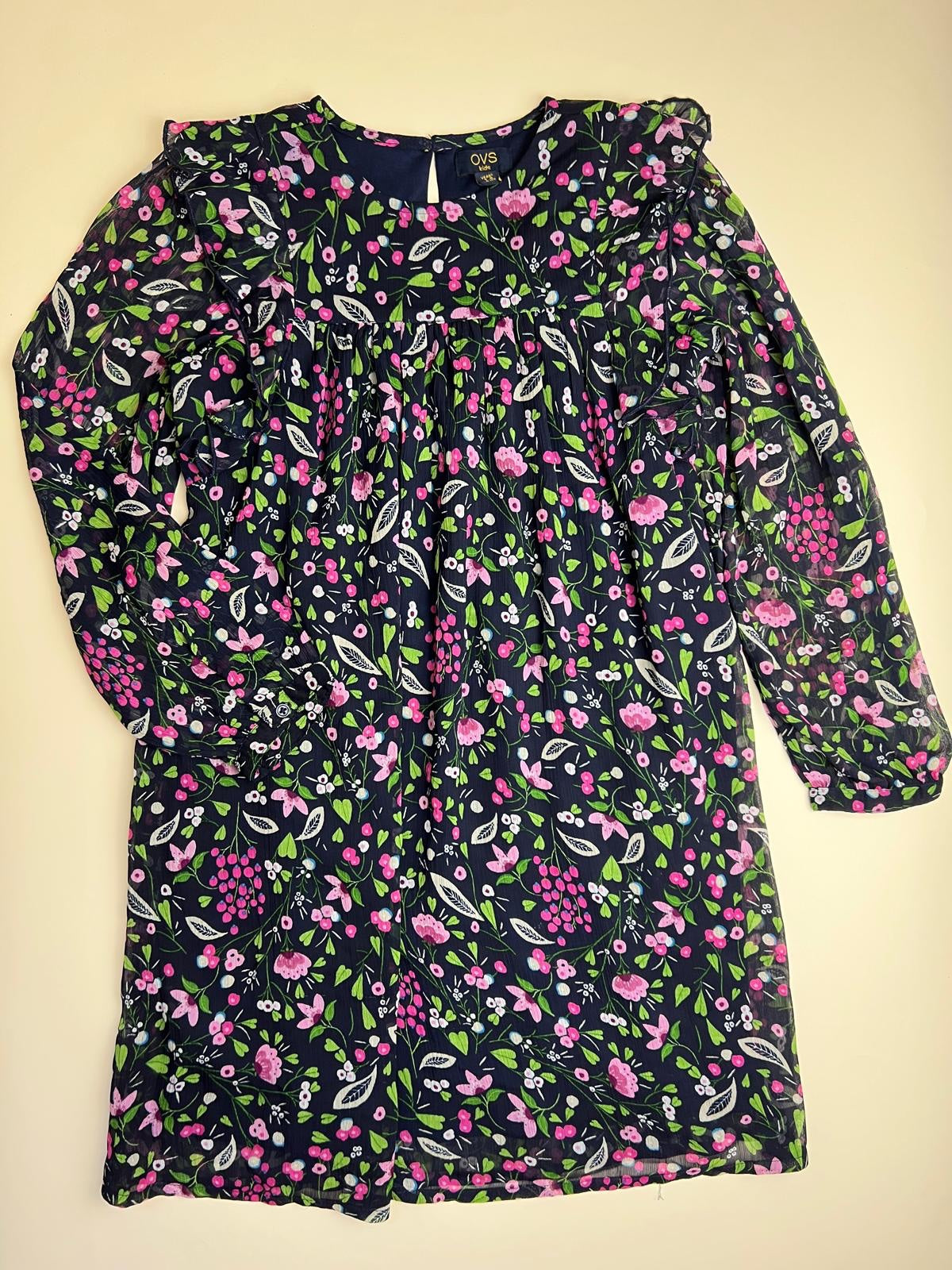 Vestito bambina OVS a fiori blu scuro con maniche lunghe
