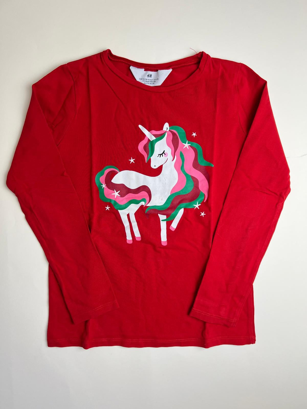 Maglietta rossa a maniche lunghe con unicorno H&M