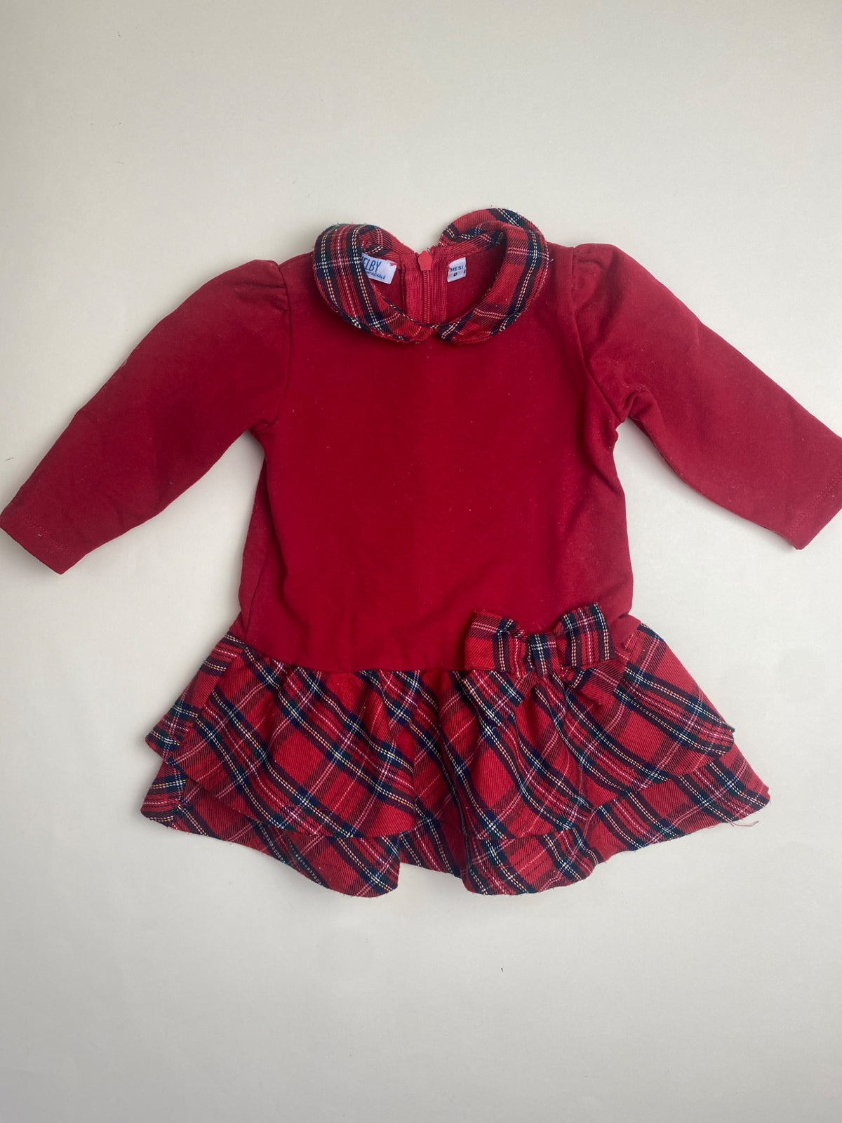 Vestito per neonata a maniche lunghe con colletto e gonna scozzese