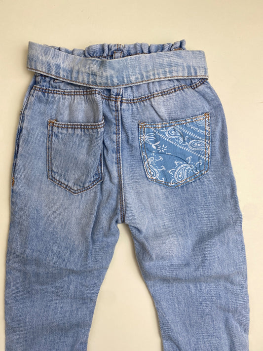 Jeans Bambina con Vita Paperbag e Cintura in Denim