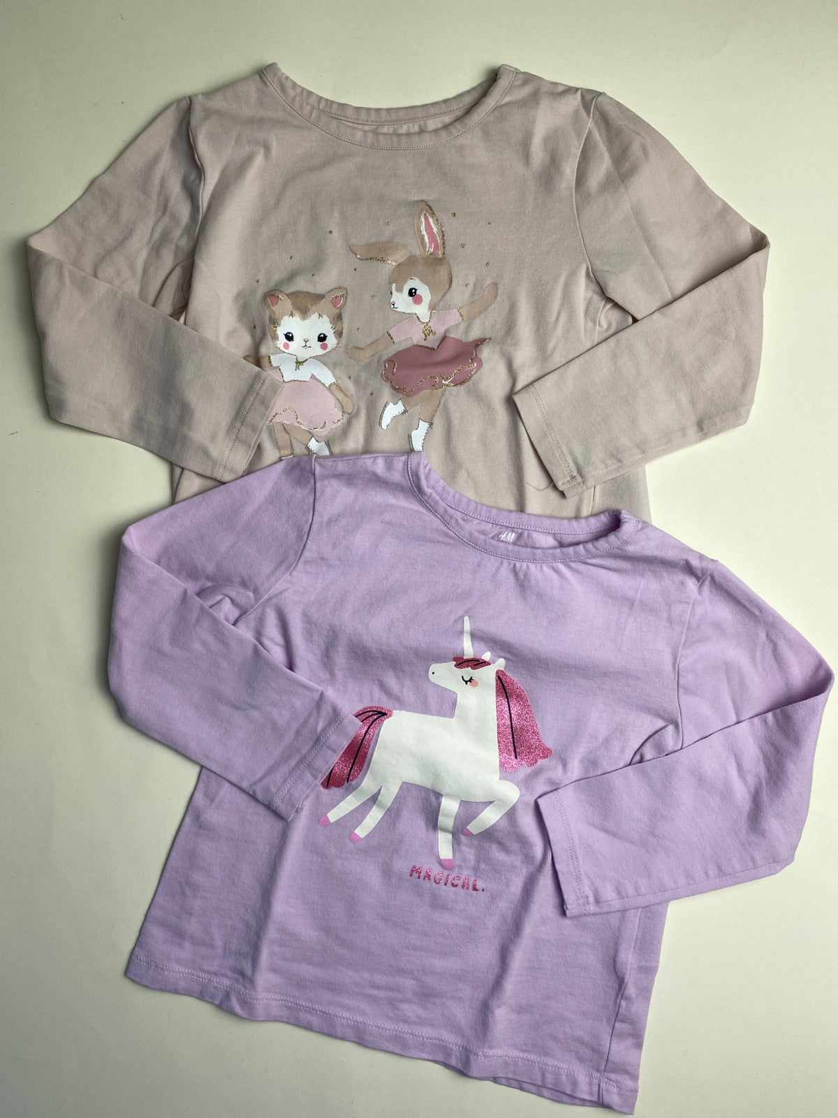 Set 2 Magliette Bambina Maniche Lunghe: Ballerine e Unicorno