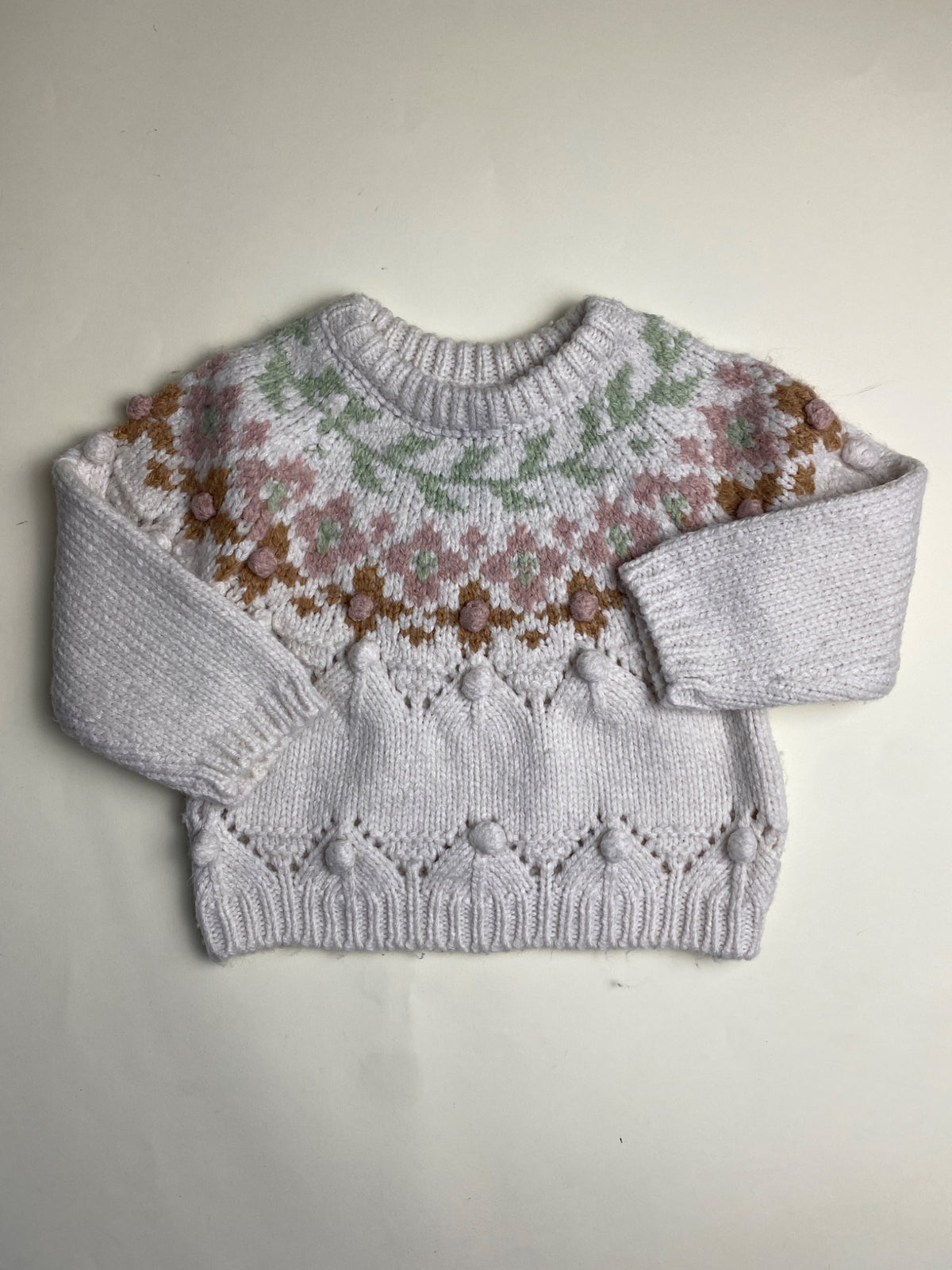 Maglione lavorato a maglia per neonato/bambino con motivo Fair Isle e pompon