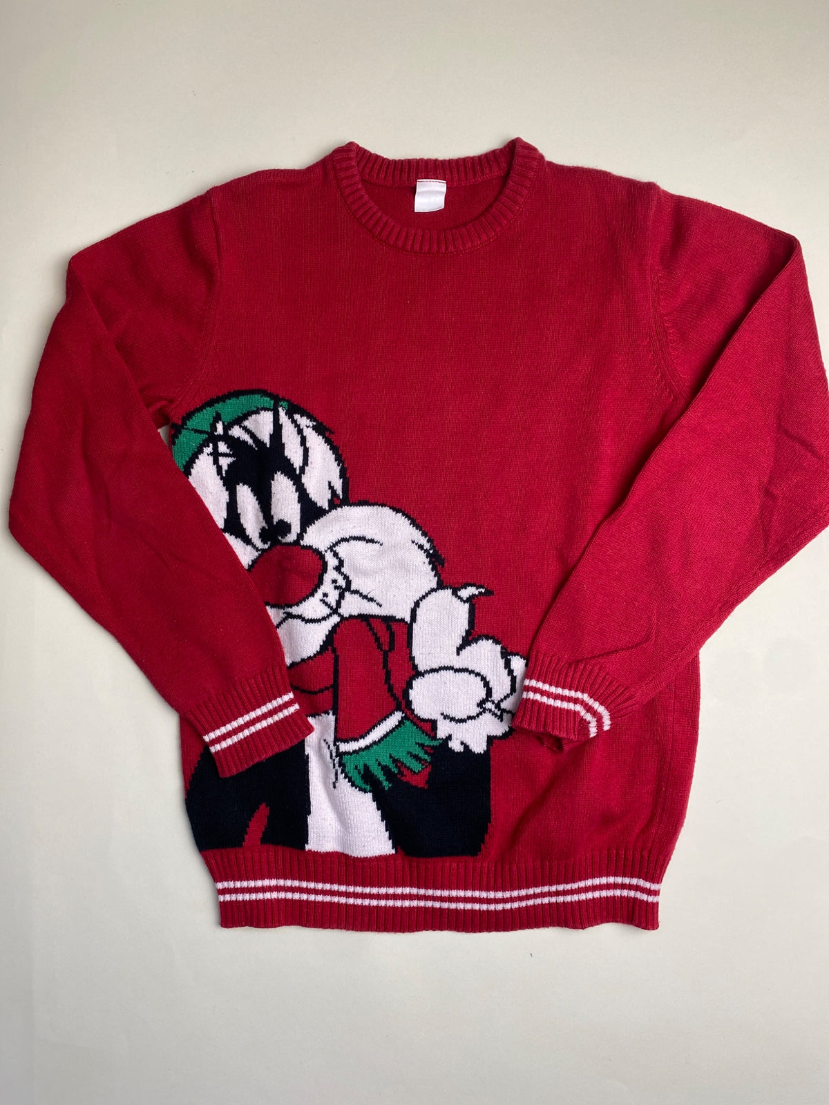Maglione rosso con Gatto Silvestro natalizio