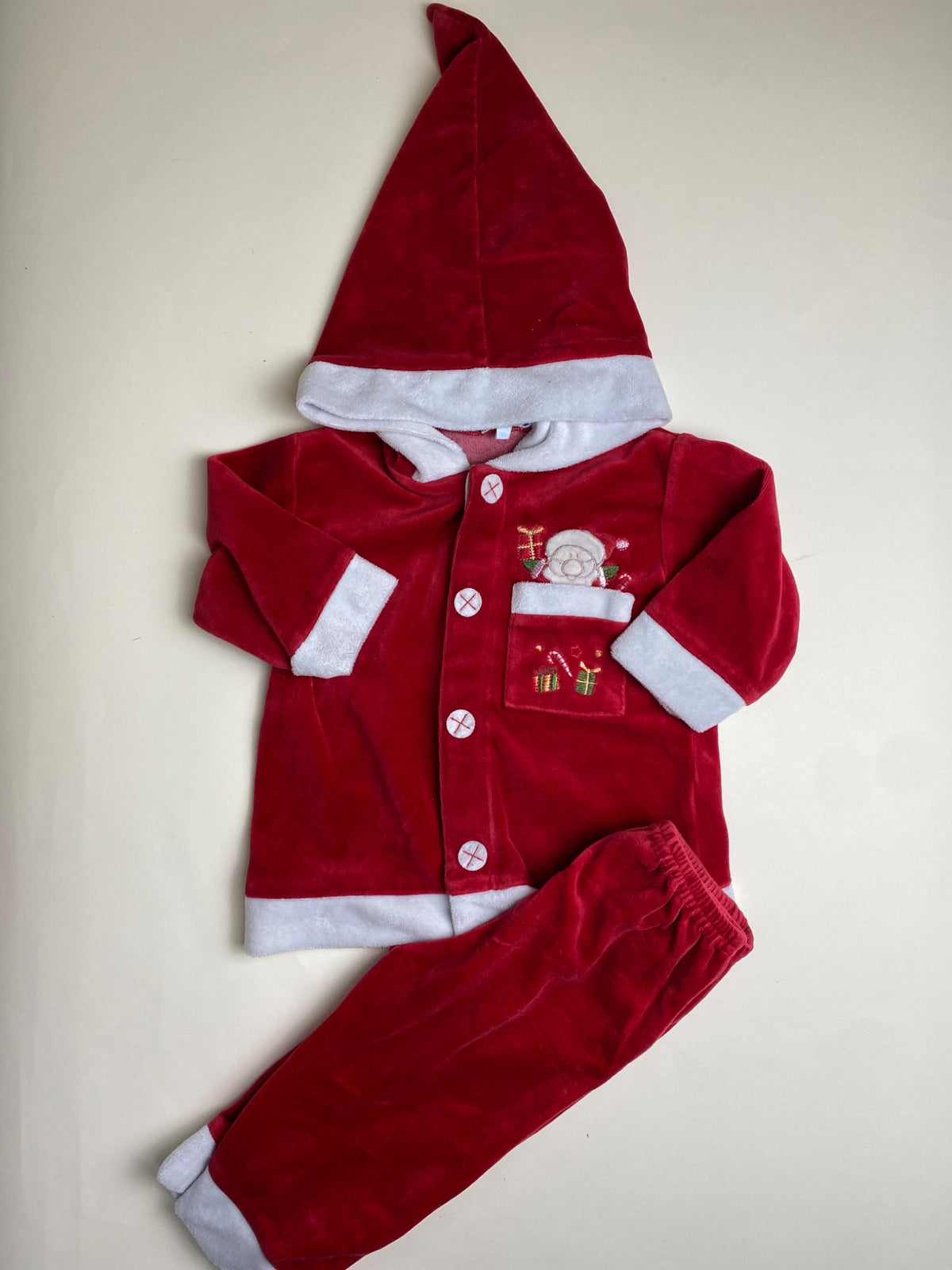 Completo natalizio in velluto rosso per bambini