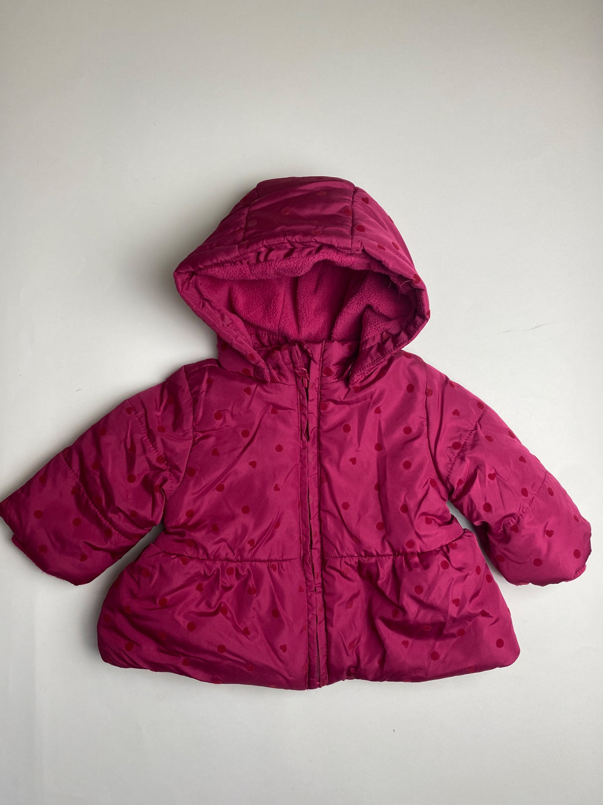 Piumino Bambina Fucsia con Cappuccio e Pois