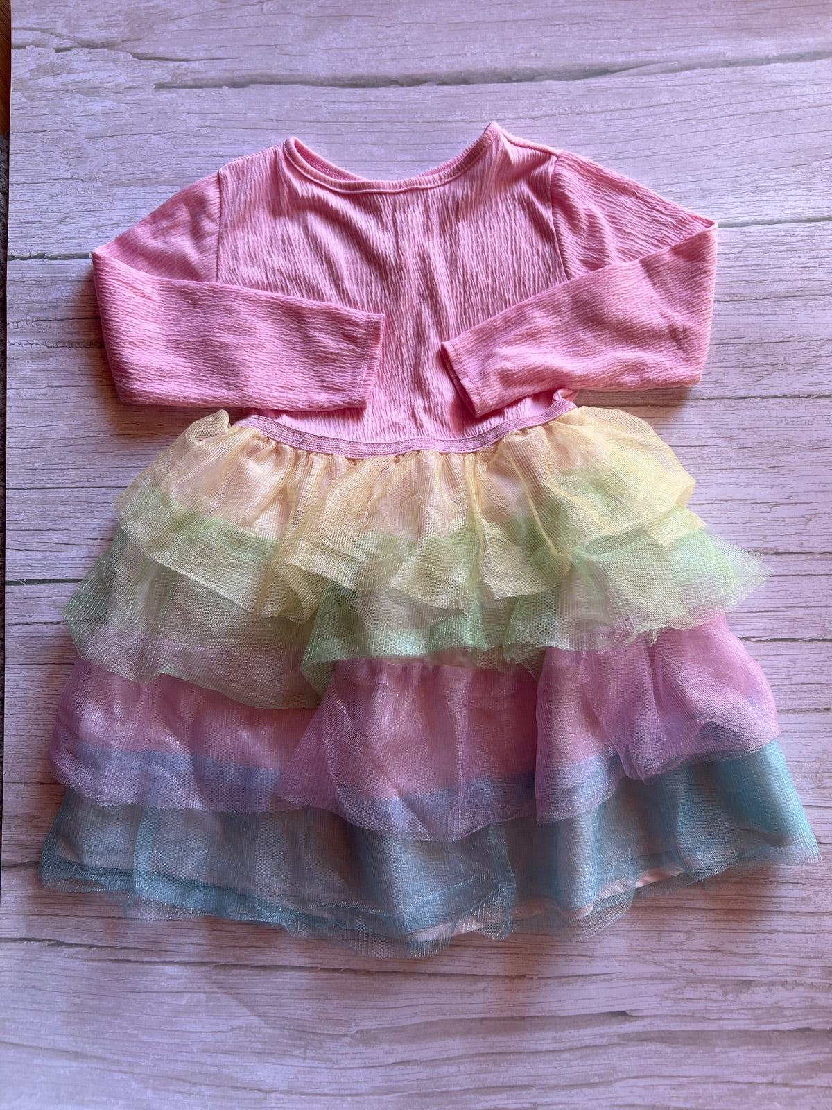 Vestito Bambina Maniche Lunghe con Gonna a Strati Arcobaleno