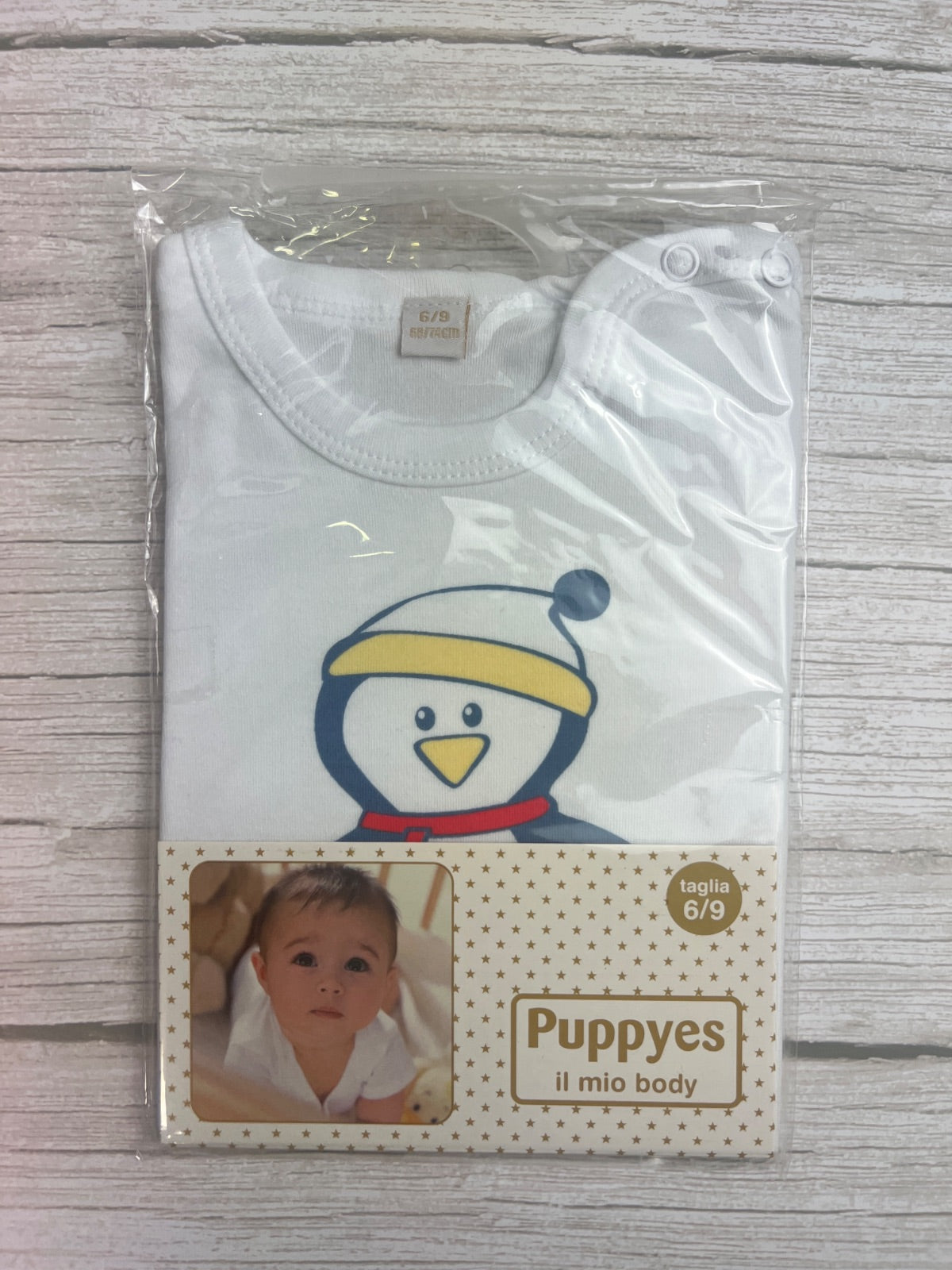 Body neonato bianco con stampa pinguino Puppyes