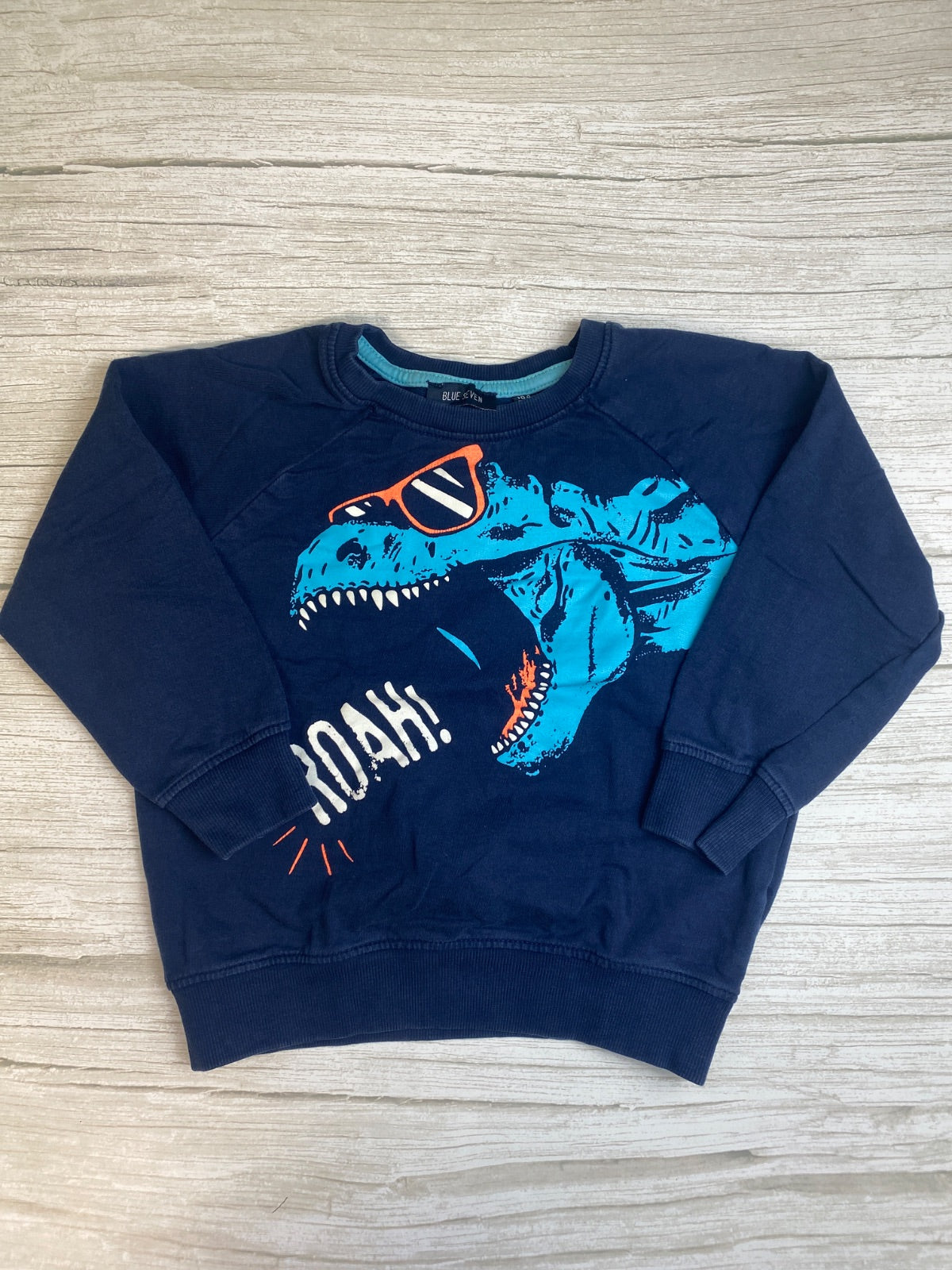 Felpa bambino blu con stampa dinosauro e occhiali
