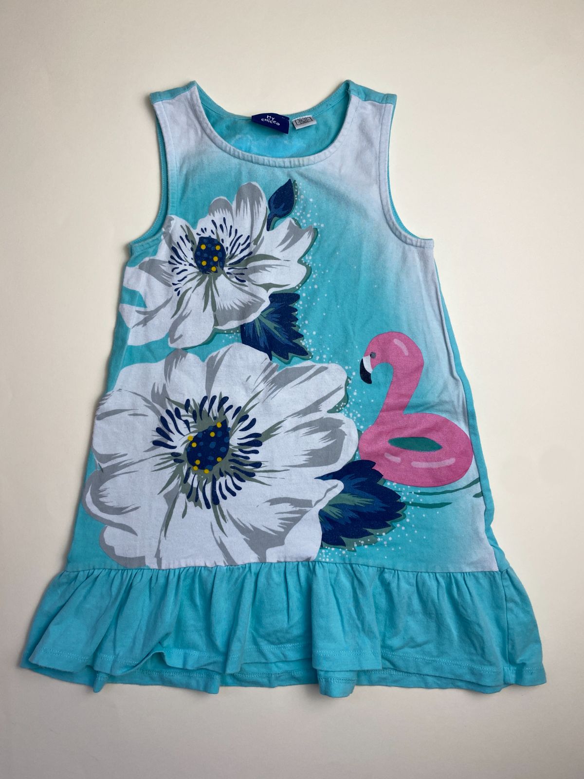 Vestito senza maniche con stampa floreale e fenicottero