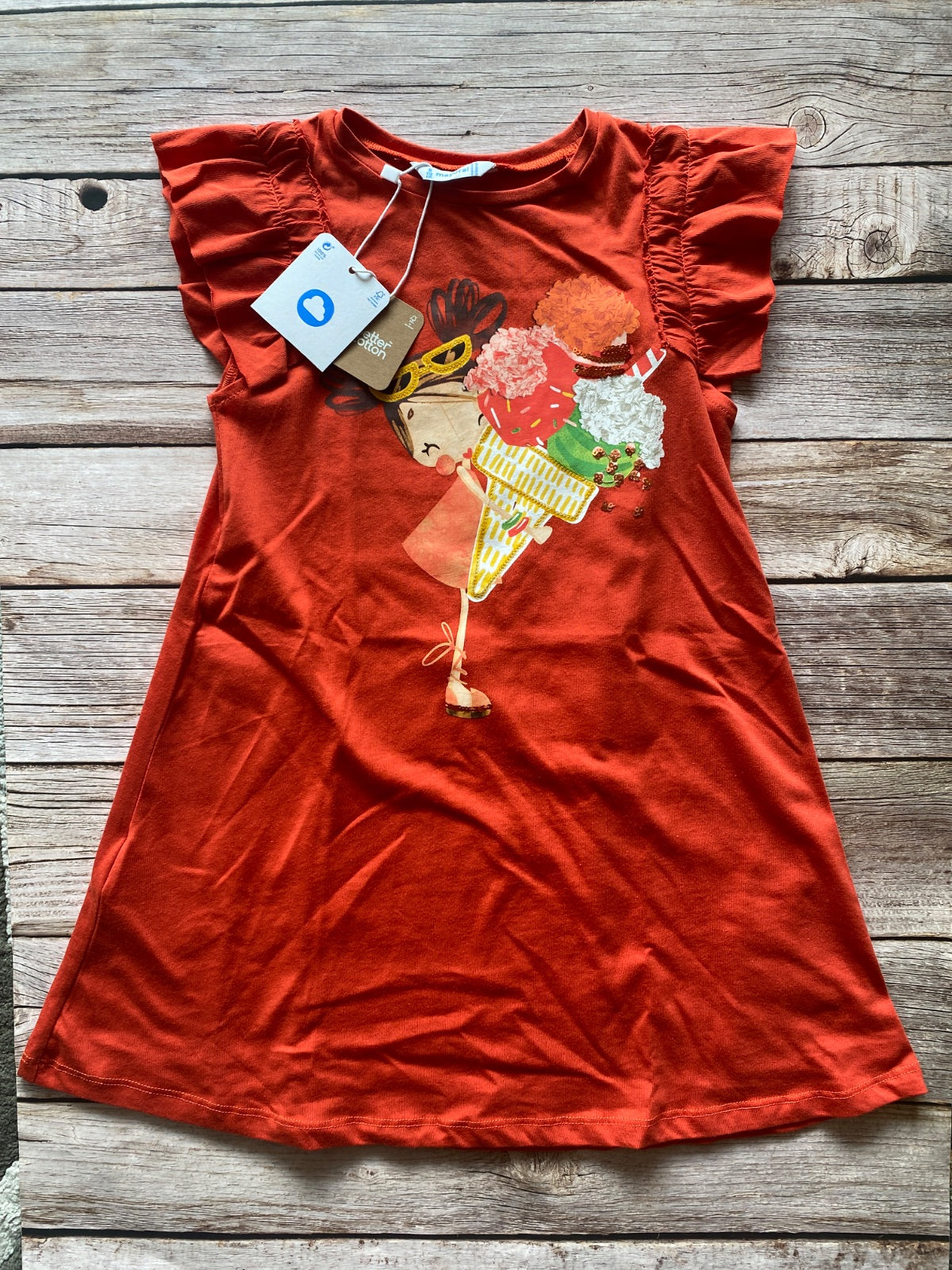Vestito bambina Mayoral arancione con stampa ragazza e gelato