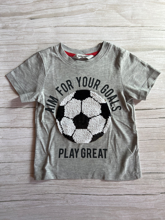 T-shirt manica corta grigia con pallone da calcio a paillettes reversibili