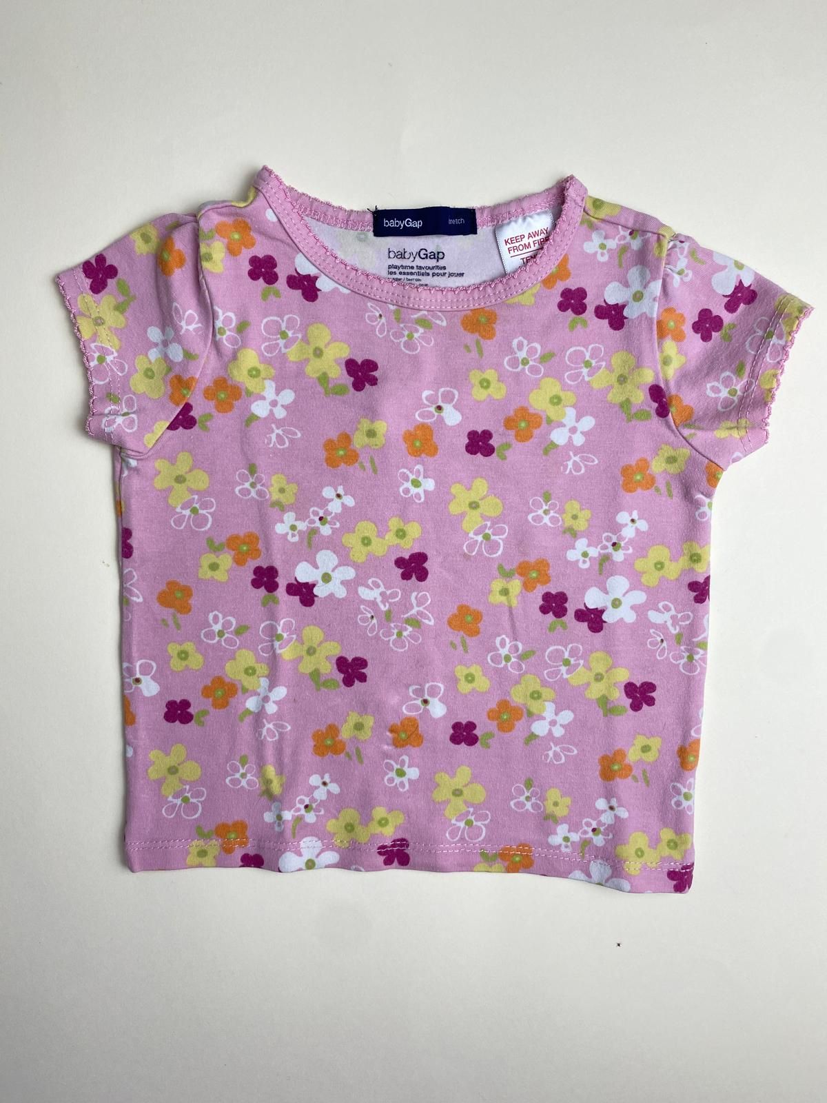 Maglietta maniche corte rosa a fiori per bambina