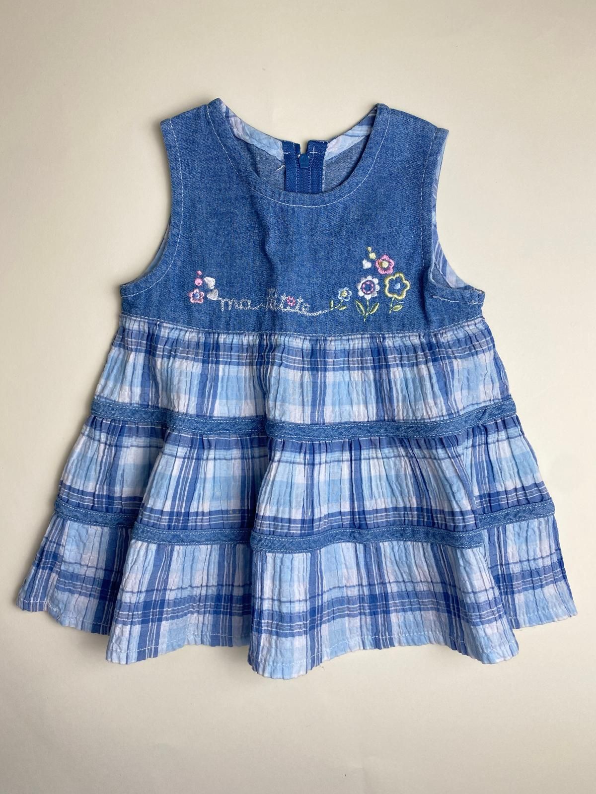 Vestito bambina in denim e fantasia scozzese