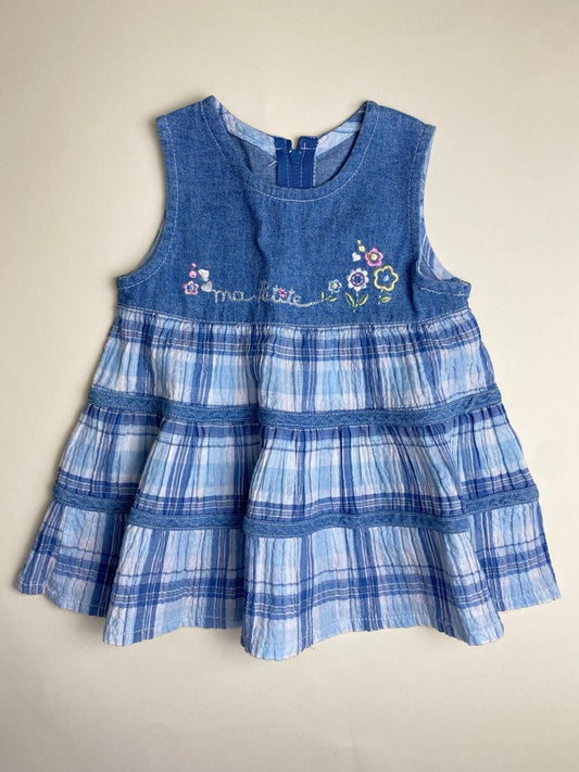Vestito bambina in denim e fantasia scozzese