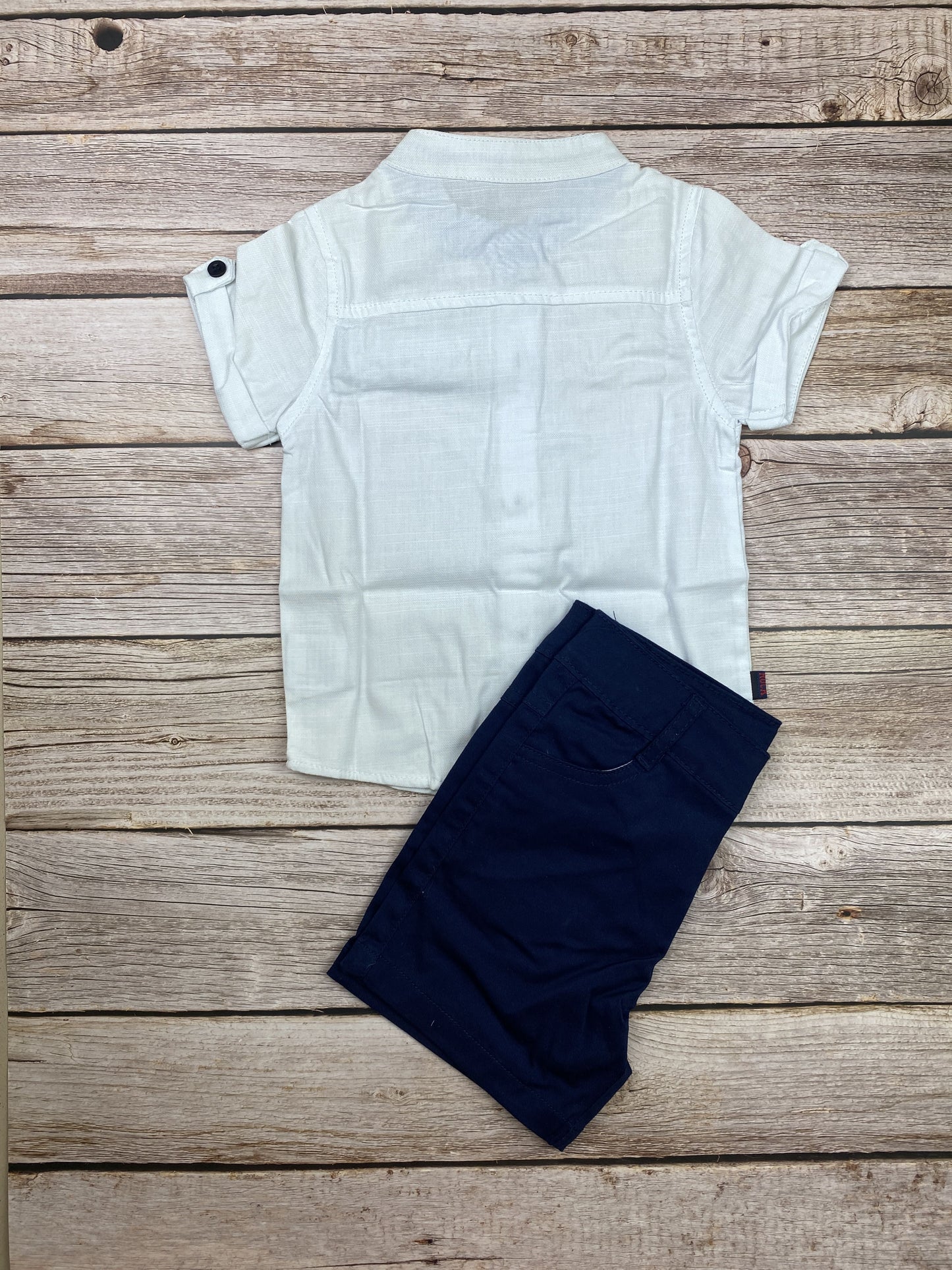Set camicia manica corta e pantaloncino in tela di cotone
