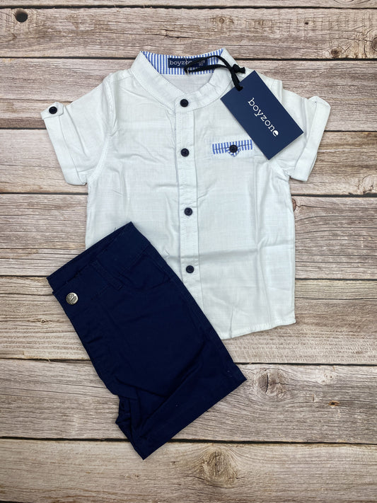 Set camicia manica corta e pantaloncino in tela di cotone